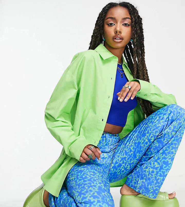 COLLUSION washed linen shirt in green