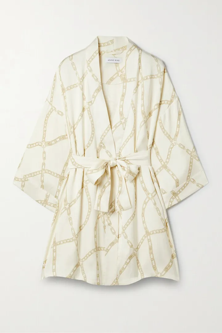 Anine Bing - Kara Belted Printed Silk-charmeuse Robe - Neutrals