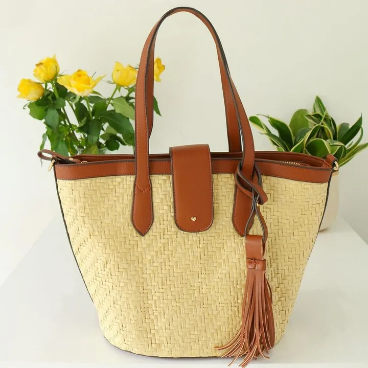 Johnny Loves Rosie - Mason Straw Large Tote Bag