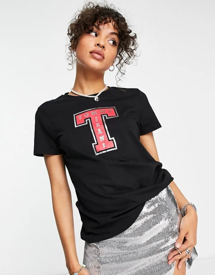 Tommy Jeans foil logo tee shirt in black
