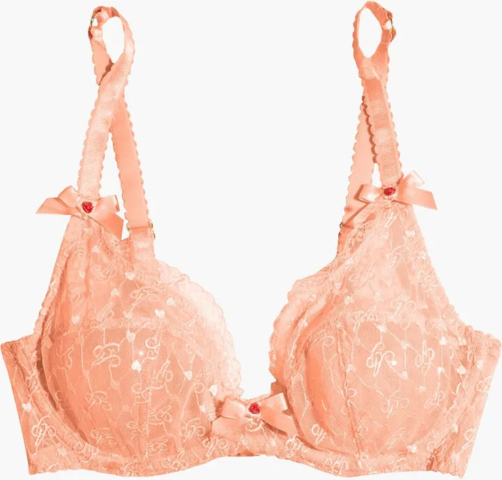 Dorotia bow-embellished Leavers lace-trimmed tulle push-up bra