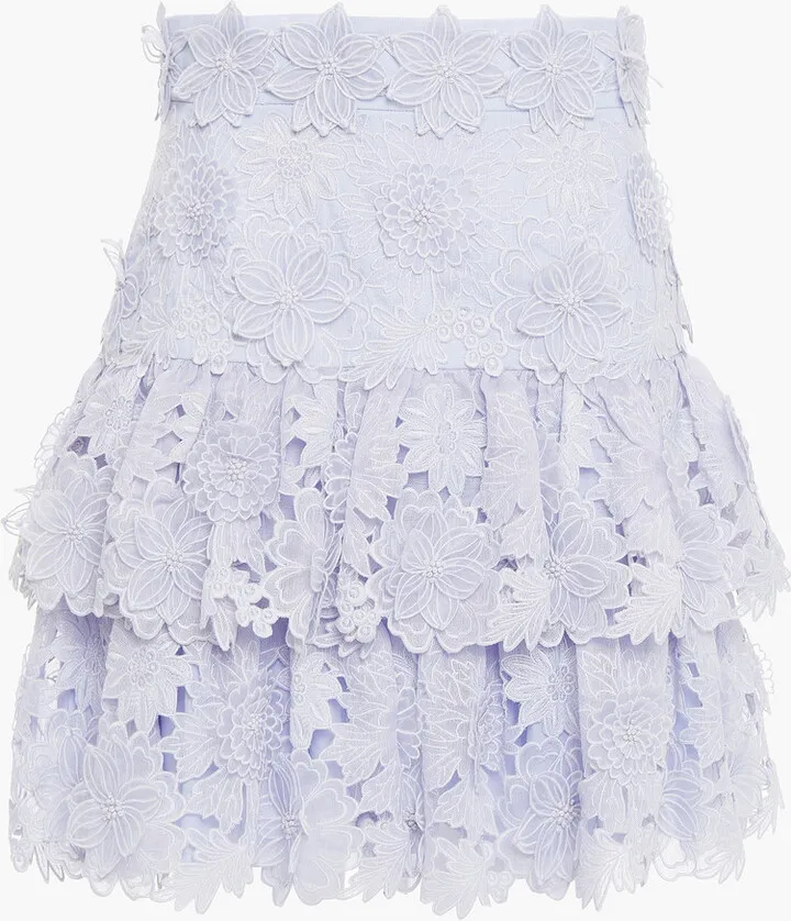 Tiered linen guipure lace mini skirt