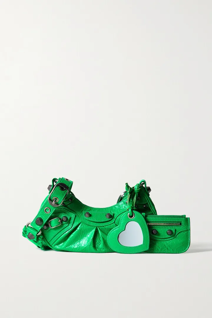 Balenciaga - Le Cagole Xs Studded Crinkled-leather Shoulder Bag - Green