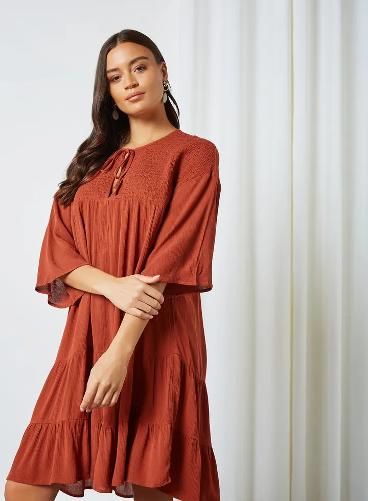 Solid Tiered Dress Terracotta
