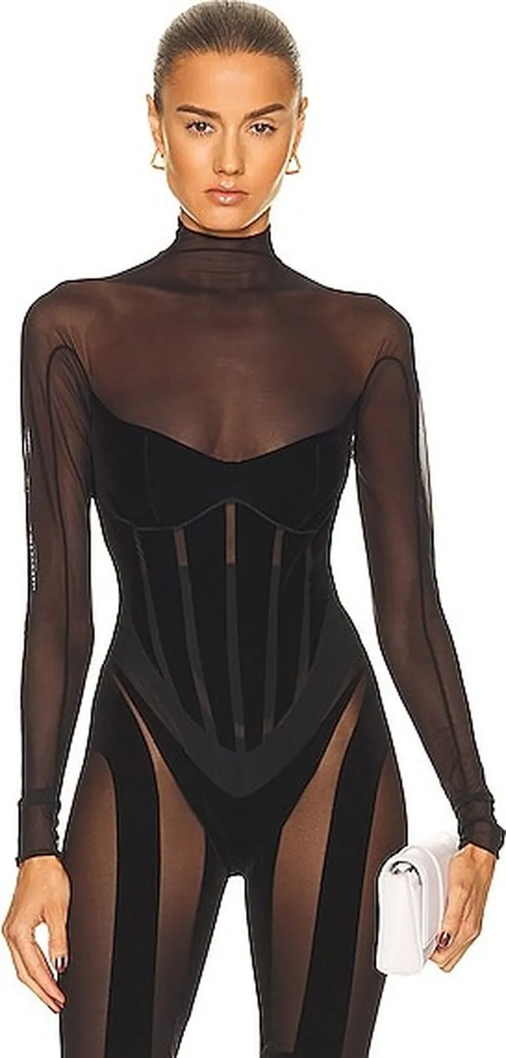Wolford x Mugler Flock Shaping Bodysuit in Black