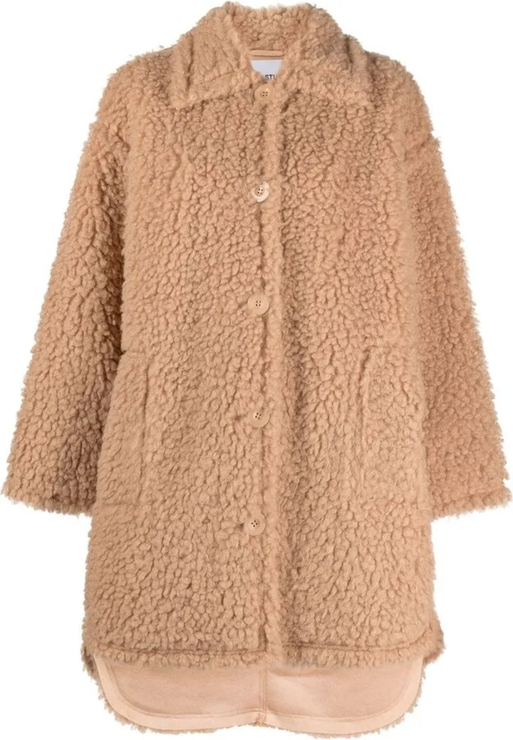 Faux-Shearling Button-Up Coat