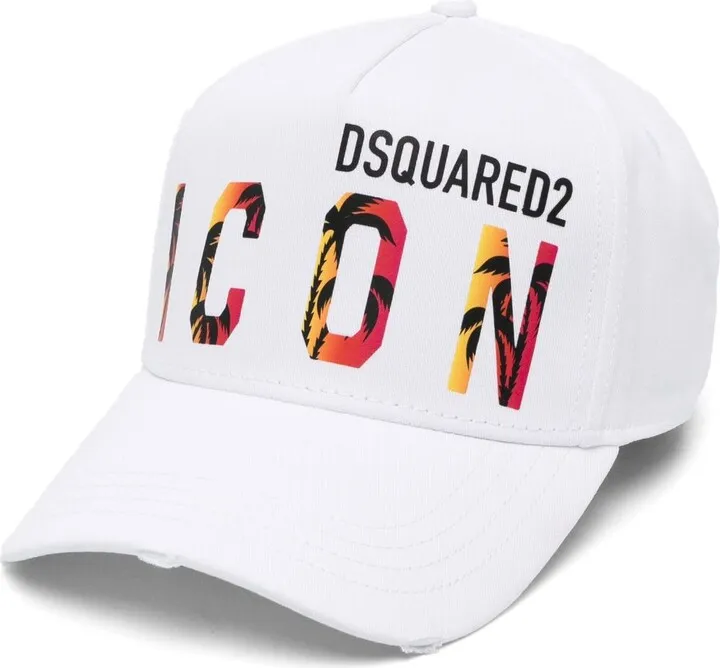 White Logo Print Cotton Cap