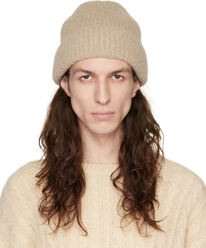 Our Legacy Beige Ribbed Beanie