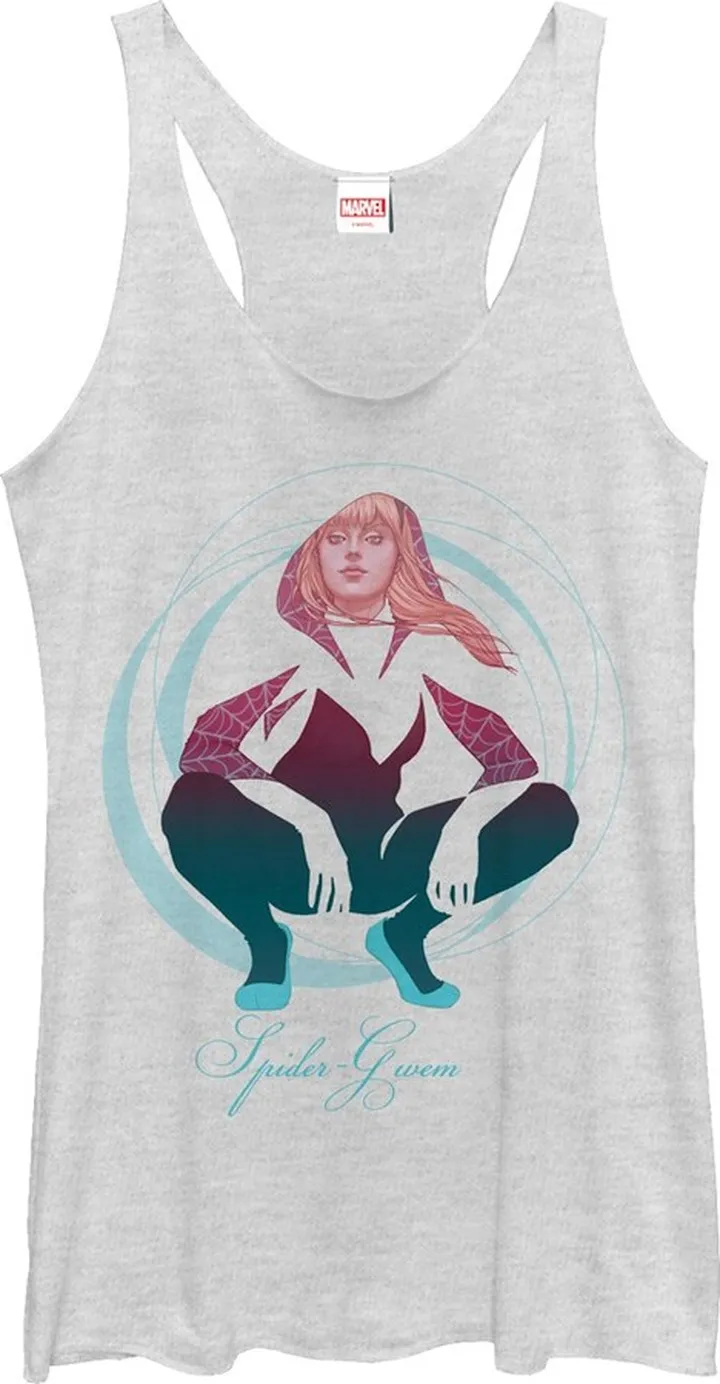 Women's Marvel Spider-Gwen Swirl Cutout Racerback Tank Top - White Heather - Large