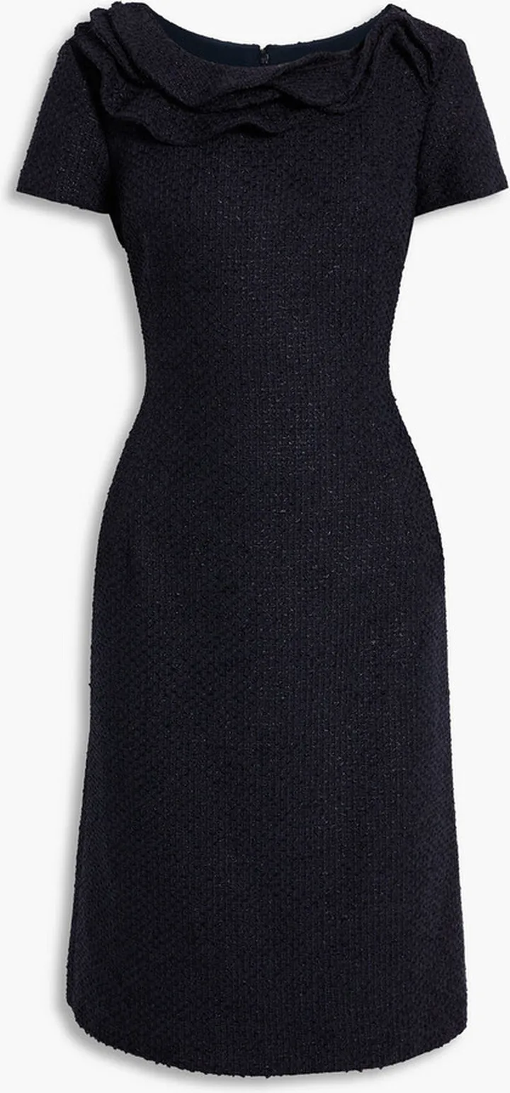 Ruffle-trimmed cotton-blend bouclé-tweed dress