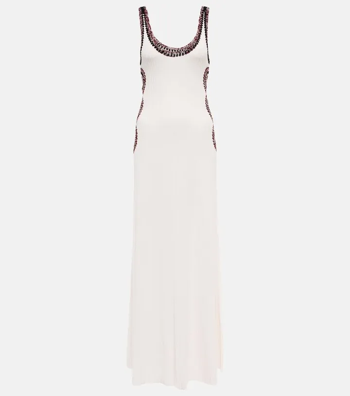Crochet-trimmed cutout wool maxi dress
