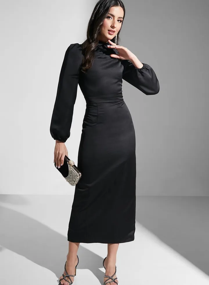 High Neck Puff Sleeve Dress