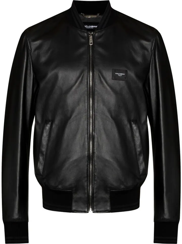 Logo-Plaque Leather Bomber Jacket