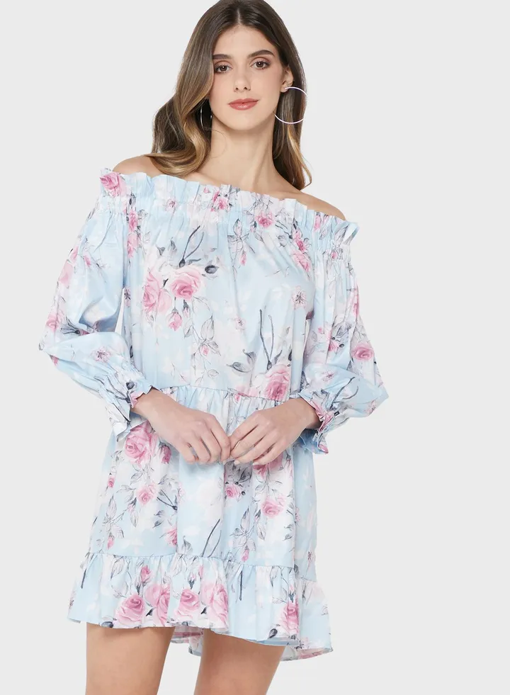 Off Shoulder Printed Dress