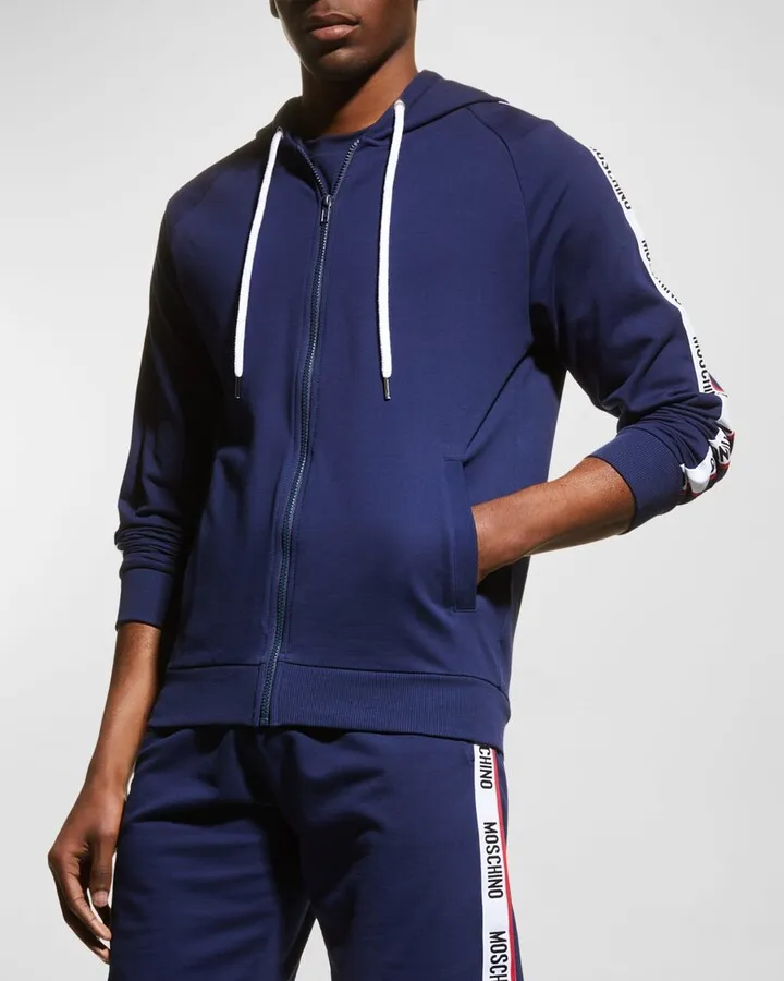 Men's Logo-Tape Raglan Zip Hoodie