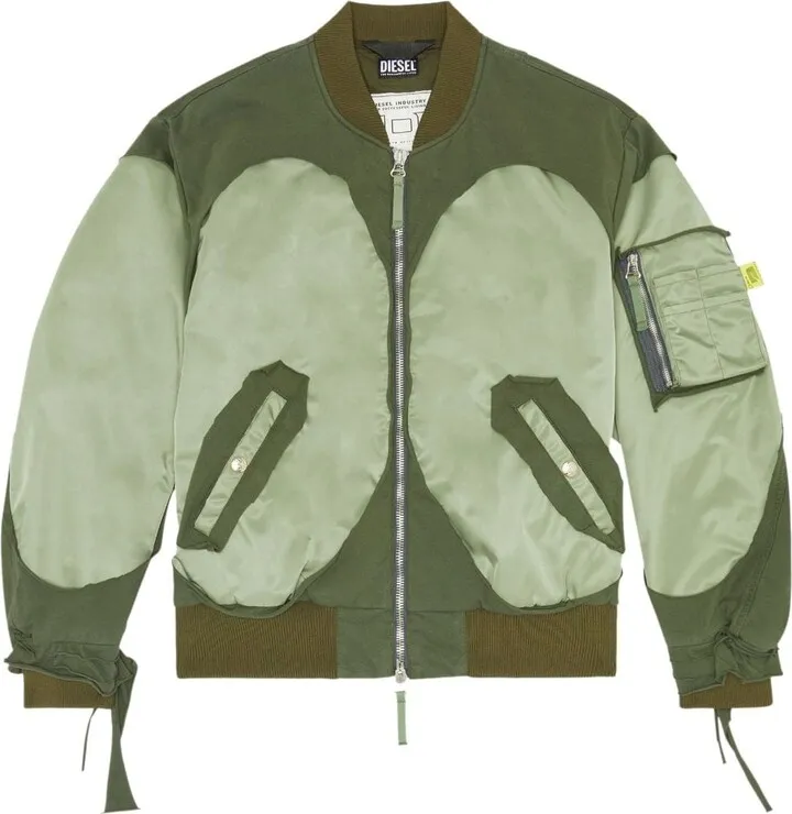 Ripped-Detail Panelled Bomber Jacket