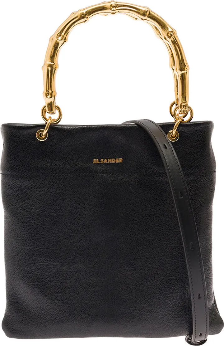 Blacktote Bag With Bamboo Handles In Leather Woman