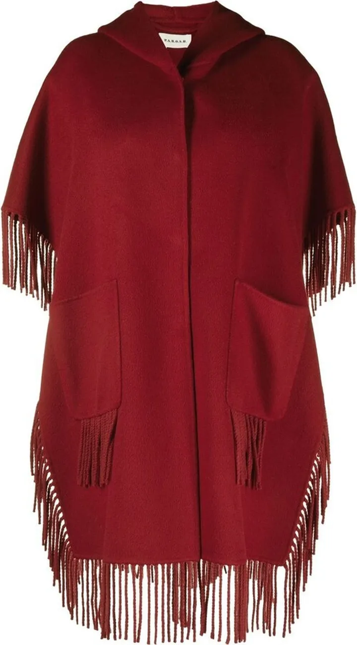 Fringed Wool Poncho Coat