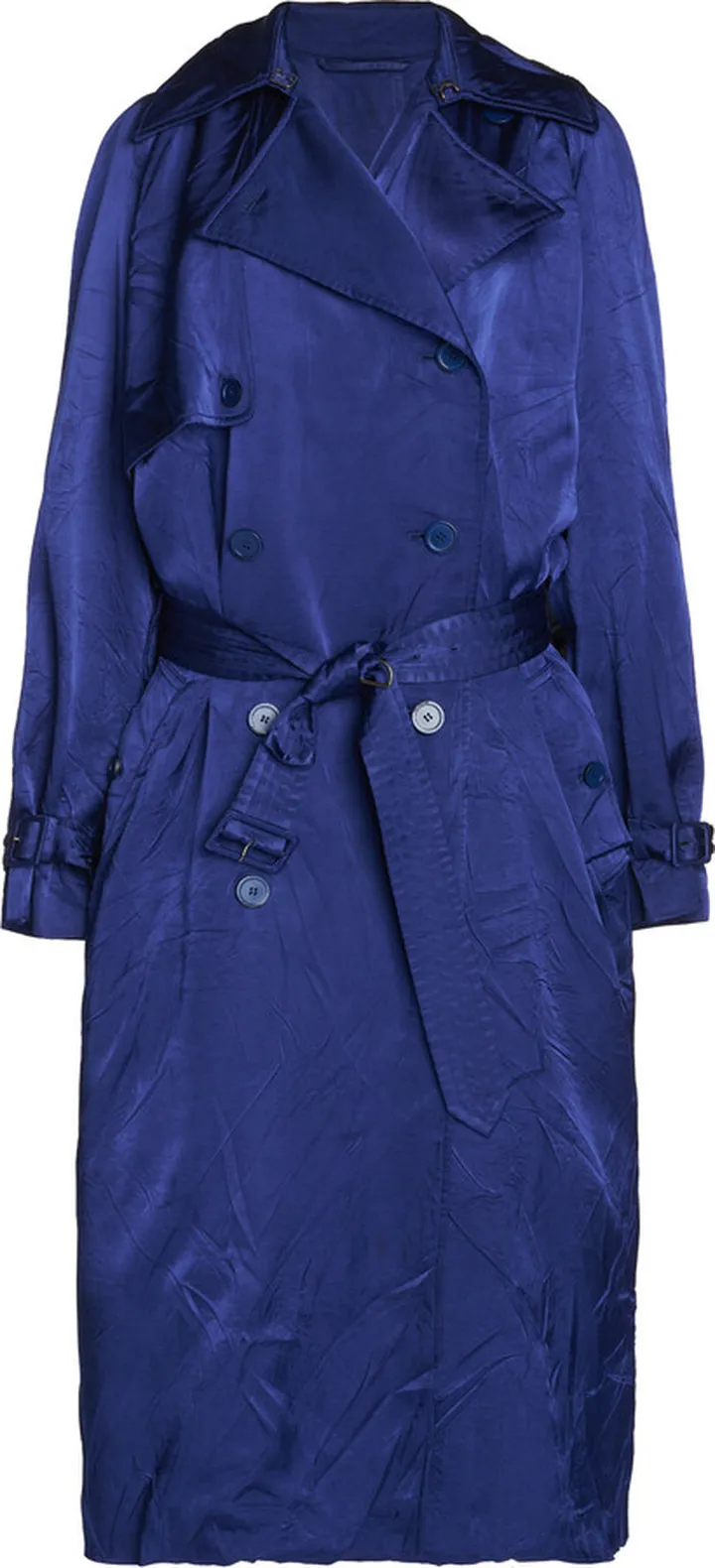 Women's Belted Crinkled Satin Double-Breasted Trench Coat