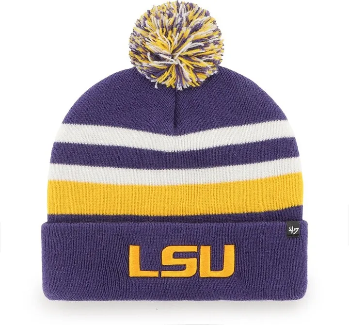 Men's '47 Brand Purple Lsu Tigers State Line Cuffed Knit Hat with Pom