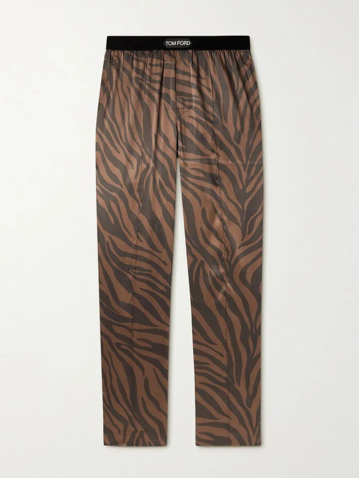 Logo-Appliquéd Animal-Printed Velvet-Trimmed Silk-Blend Pyjama Trousers