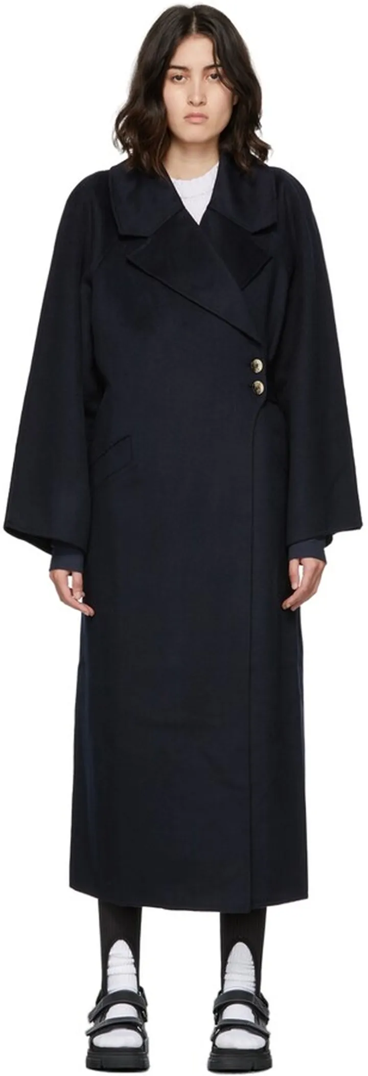 GANNI Recycled Wool Long Belted Coat