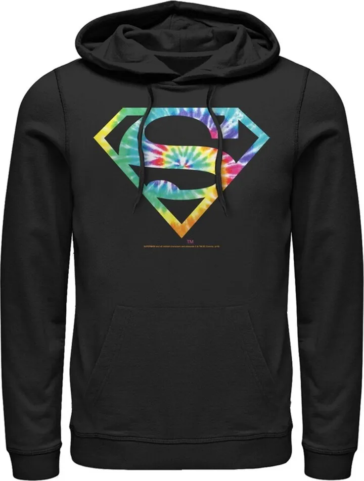 Men's Superman Tie-Dye Shield Logo Pull Over Hoodie - Black - X Large