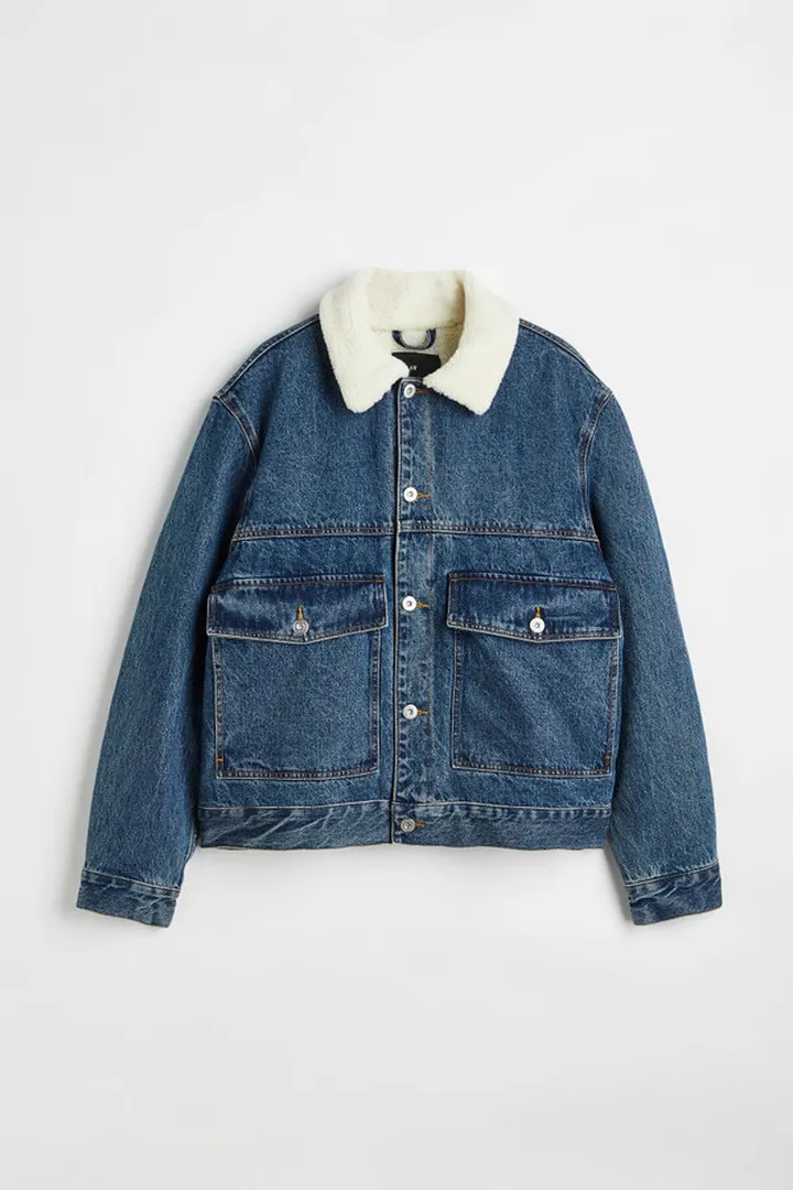 Lined Borg-collar Denim Jacket