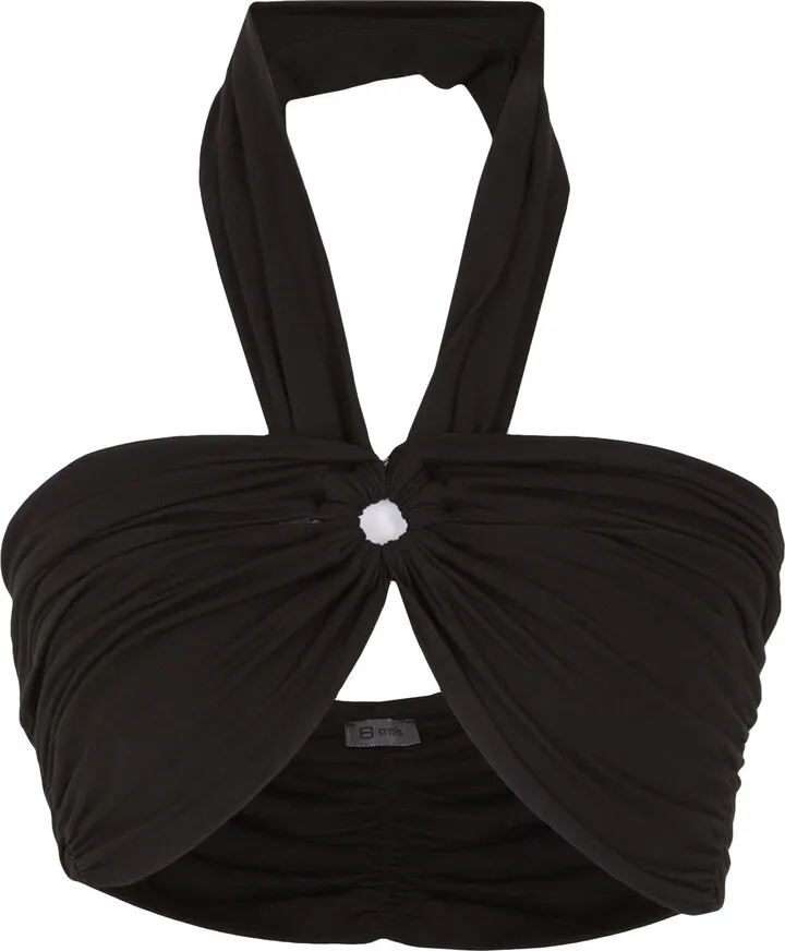 Jersey Halter Off-shoulder Crop Top Top Black