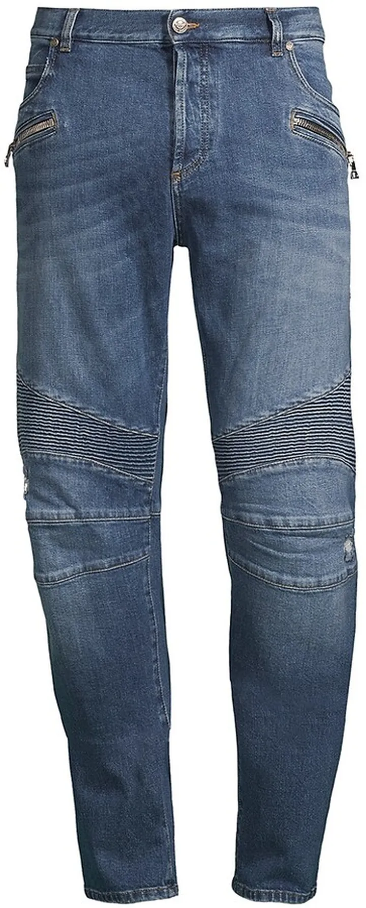 Ribbed Slim-Fit Moto Jeans