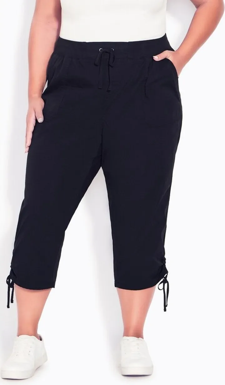 AVENUE | Women's Plus Size Cotton Cinch Capri - black - 30W
