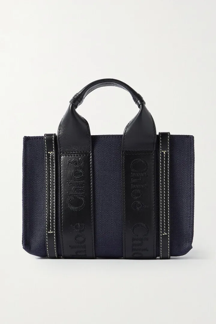 Chloé - + Net Sustain Woody Mini Embroidered Leather-trimmed Linen-canvas Tote - Blue