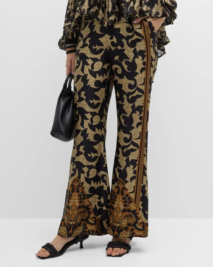 Abelia Baroque-Print Flare Pants