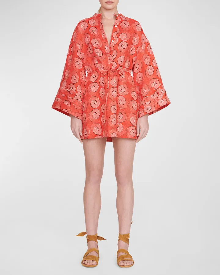 Karlee Linen Faux-Wrap Mini Kimono Dress