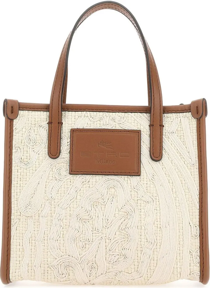 Shopping bag realized in nylon blend raffia characterized by Paisley embroidery on the entire surface.