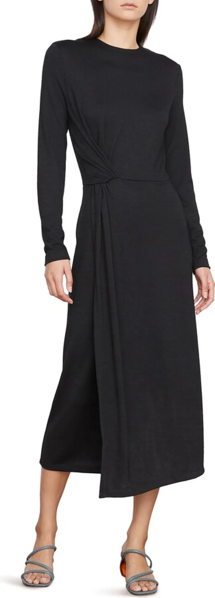 Side Twist Long Sleeve Knit Midi Dress