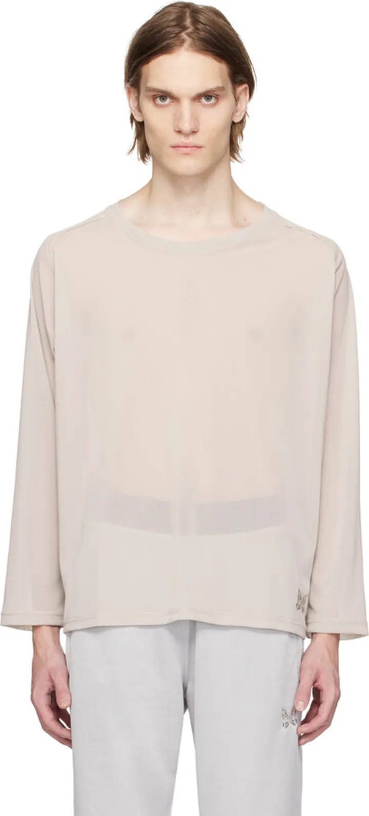 NEEDLES Taupe U-Neck Long Sleeve T-Shirt