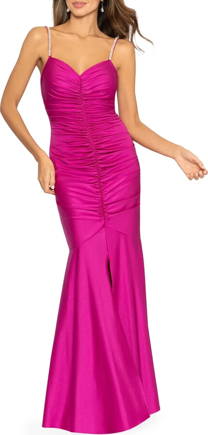 Rhinestone Strap Ruched Mermaid Gown