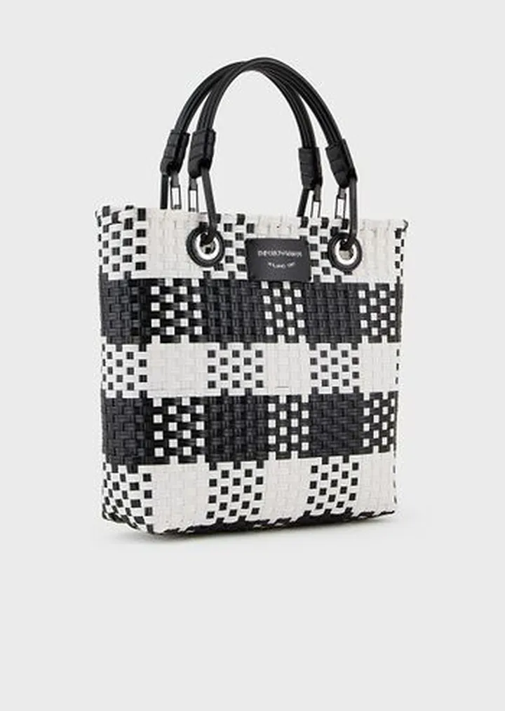 MyEA vertical woven shopper bag with check pattern