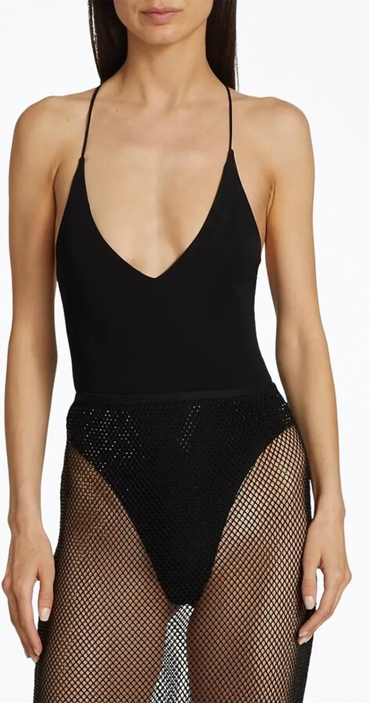Simona Open-Back Matte Bodysuit in Black