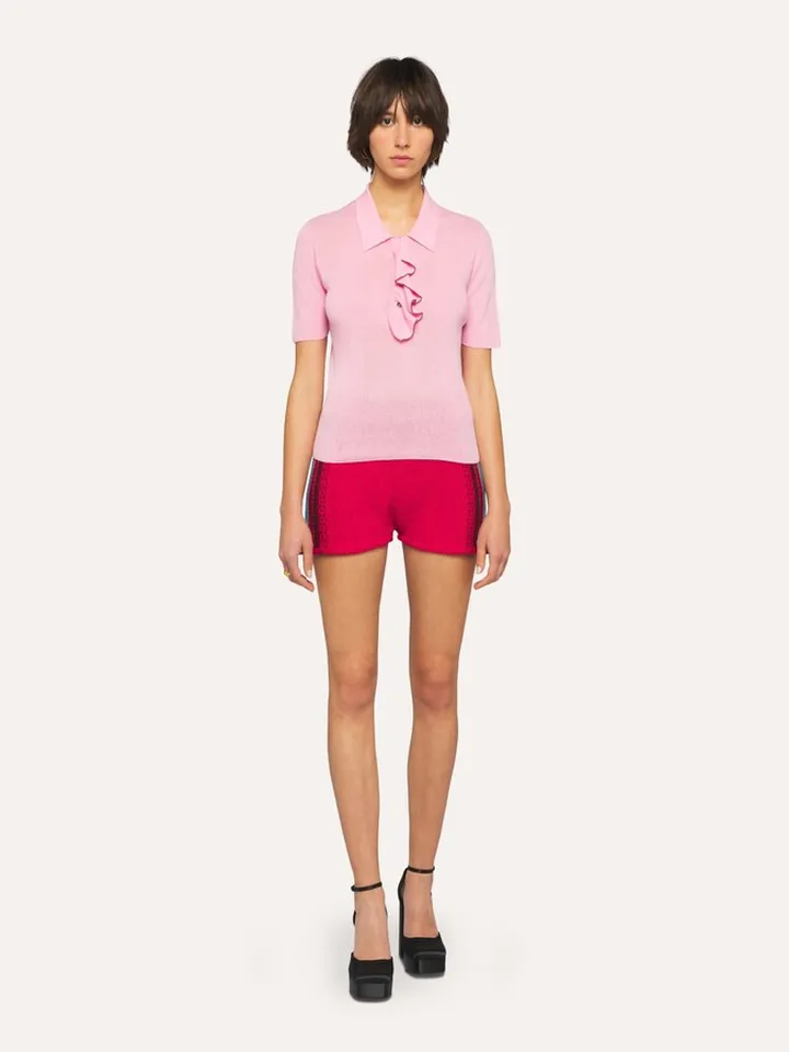 Polo Shirt With Ruffles In Linen And Cotton
