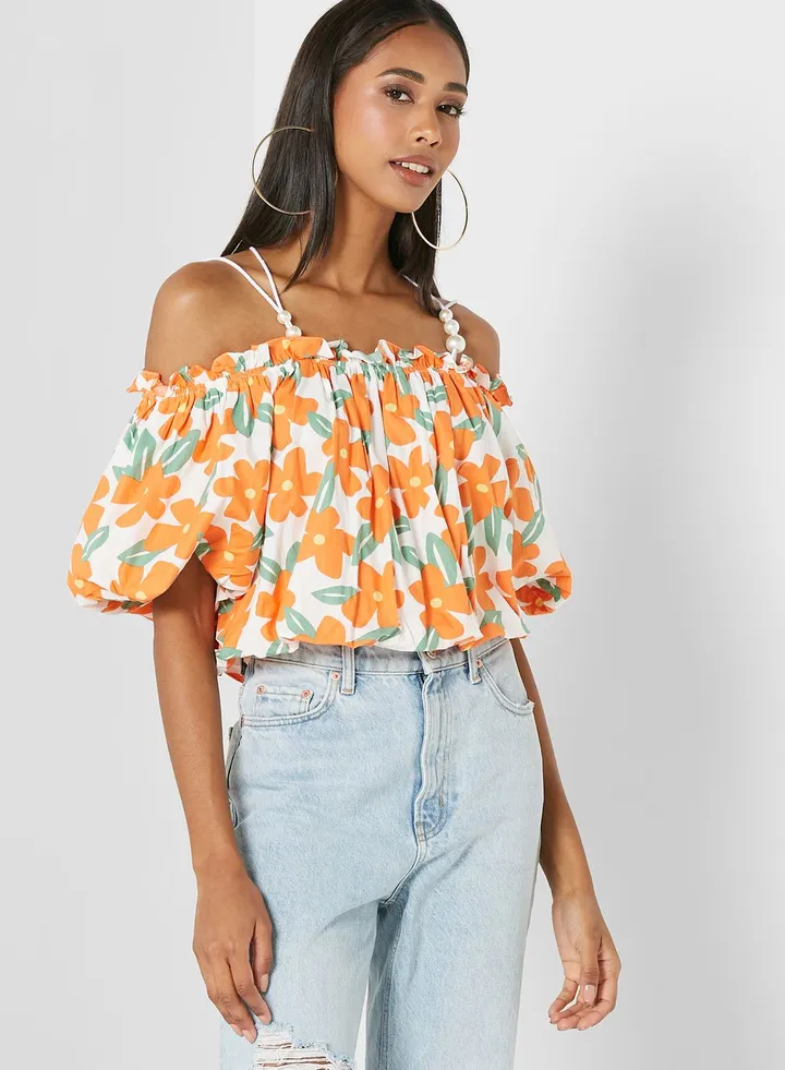 Printed Bardot Top