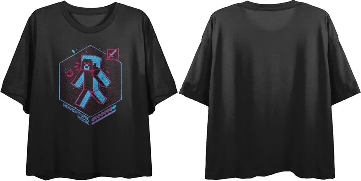 Minecraft Heart Adventure Mode Juniors Black Crop T-shirt-XL
