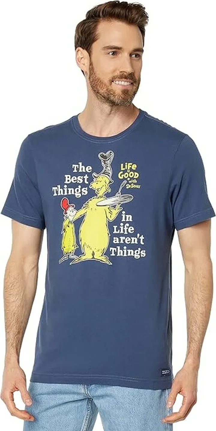Life is Good Green Eggs Best Things Short Sleeve Crusher Tee (Darkest Blue) Men's Clothing