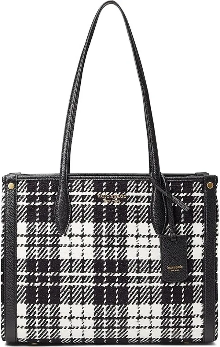 Kate Spade New York Celebration Plaid Market Medium Tote (Black Multi) Handbags