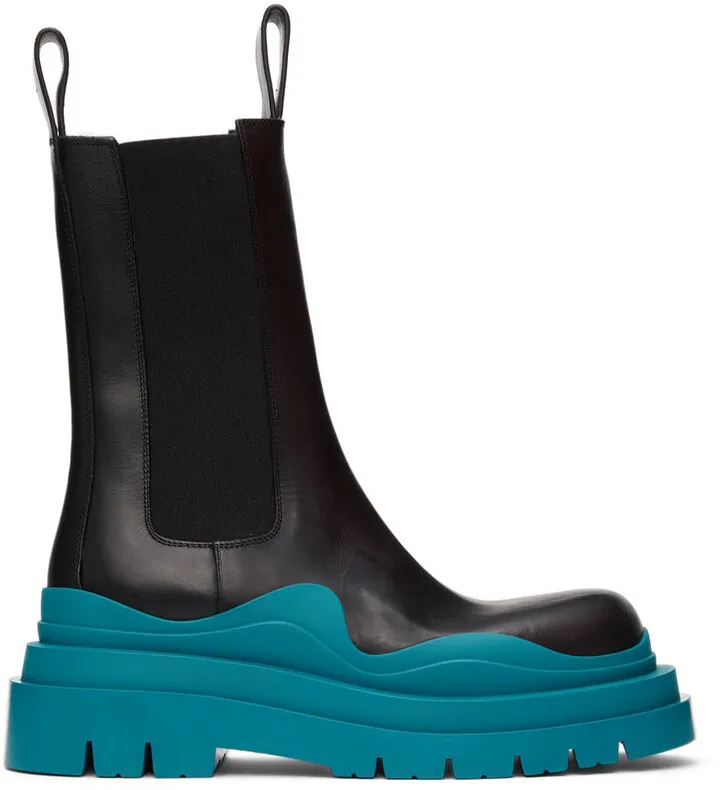 Bottega Veneta Black & Blue Tire Chelsea Boots