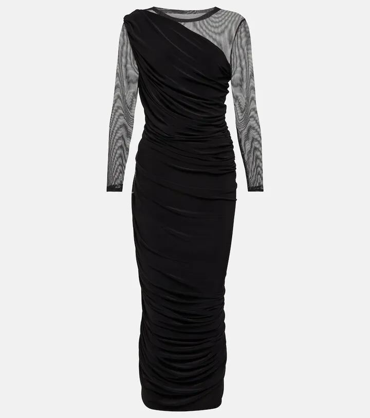 Diana asymmetric mesh midi dress