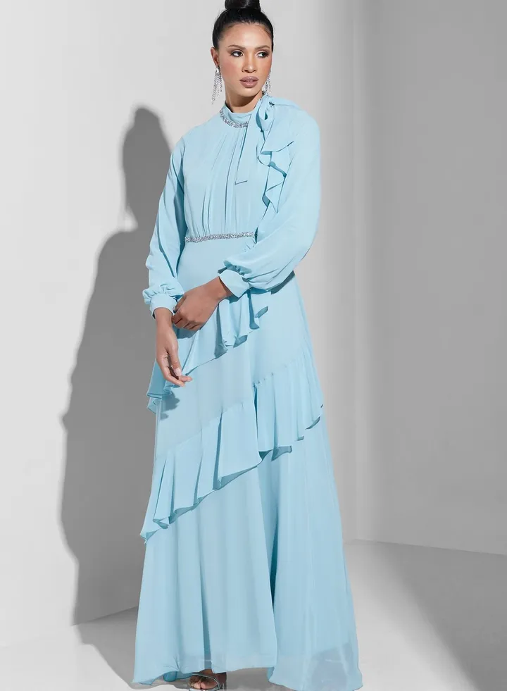 High Neck Ruffle Detail Dress