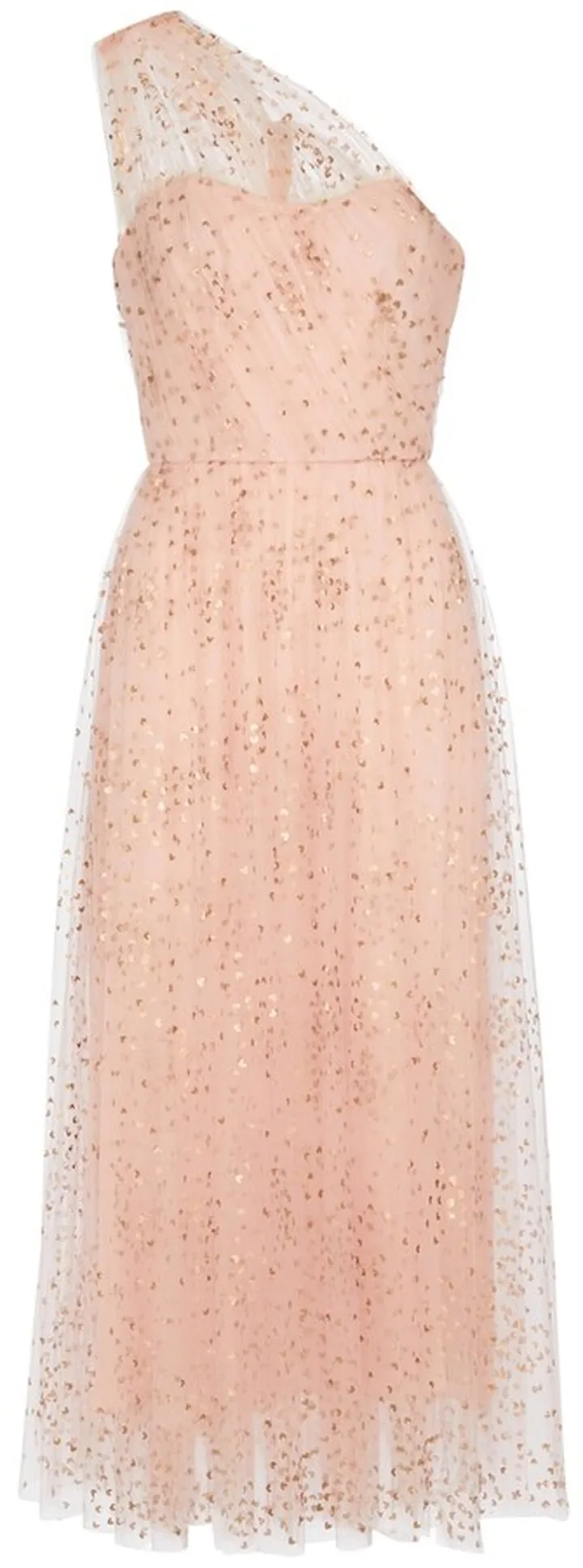 One-shoulder tulle midi dress
