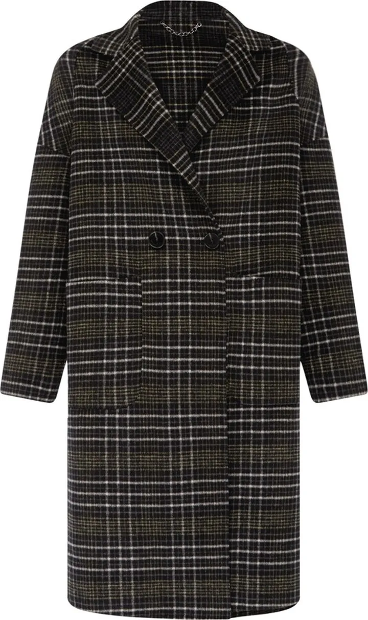 Belle & Bloom - Publisher Double-Breasted Wool Blend Coat - Black Plaid
